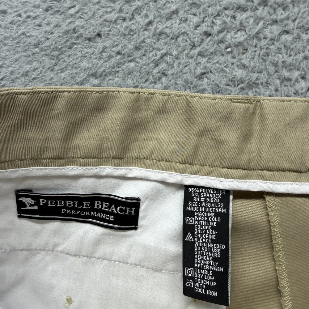 Pebble Beach Pant Mens 38x32 Beige‎ Polyester Golf Performance Straight Stretch